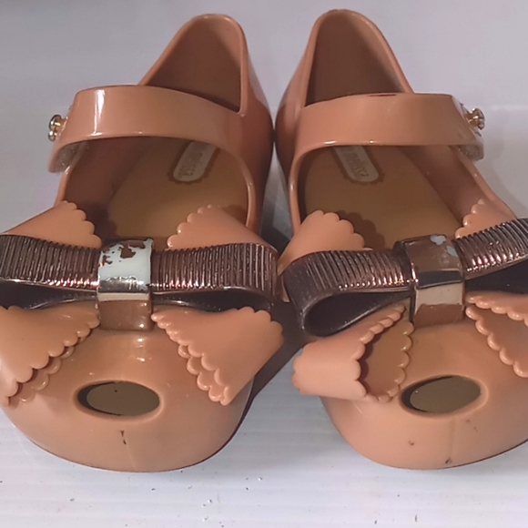 Mini Melissa Rose Gold Pink Bow Peep Toe Mary Janes Toddler Shoes Size-8 - Picture 2 of 7